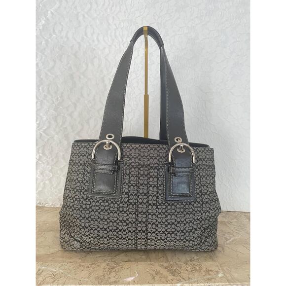 Vtg COACH black hobo soho canvas leather trim Y2K large bag tote F112311 - Picture 2 of 7